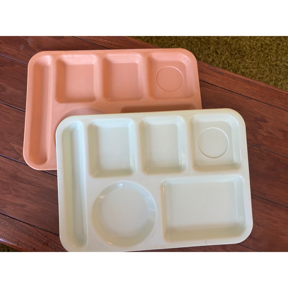 Vintage SiLite 614 Cafeteria Trays Set of 2 Light Green Peach Made in USA Retro